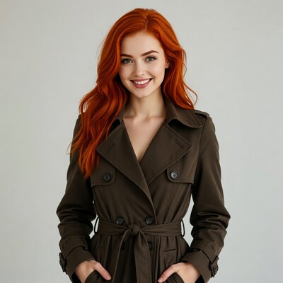 Redhead woman in trench coat