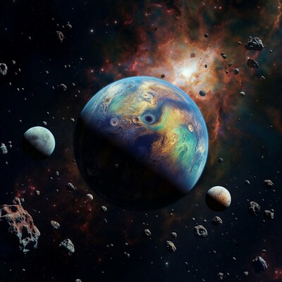 Colorful Alien Planet in Nebula