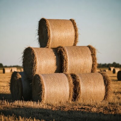 Stacked Hay Bales in Field
