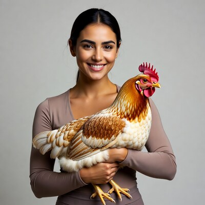 Woman holding chicken