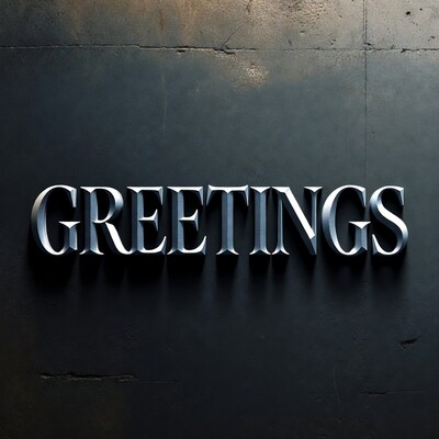Greetings sign on dark wall