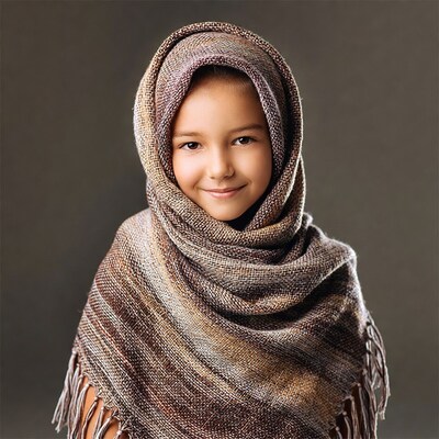 Girl smiling in brown woven hijab