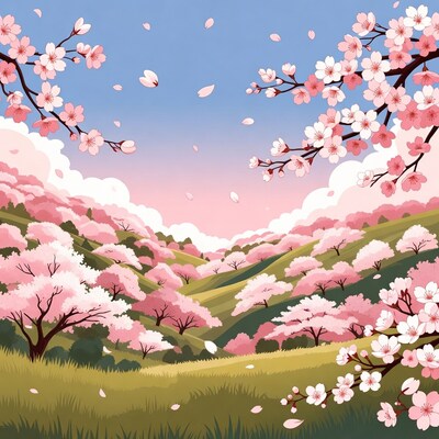 Cherry Blossom Valley Illustration