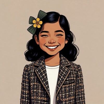 Smiling Asian girl with flower hair bow