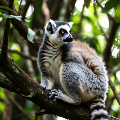 Ring-tailed lemur on tree branch