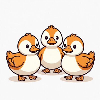 Three Cute Baby Ducks Illustration