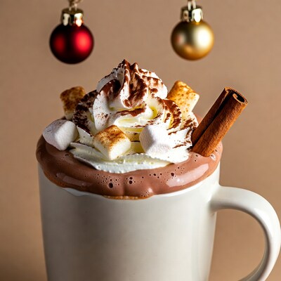 Hot Chocolate with Marshmallows and Christmas Ornaments