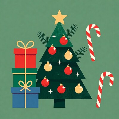Christmas Tree with Gifts and Candy Canes