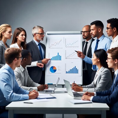 Diverse team in business meeting presentation