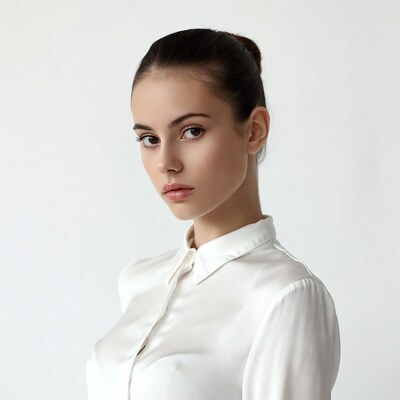 Woman in white blouse profile view