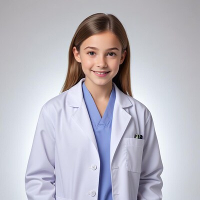 Girl smiling in white lab coat