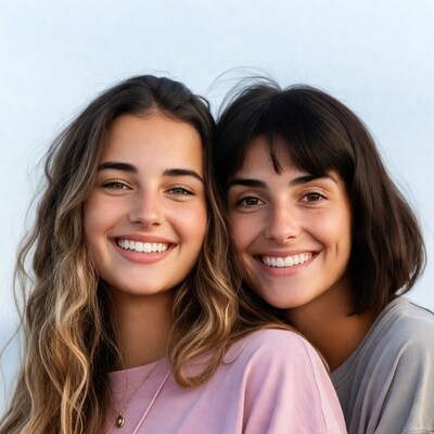 Two smiling women embracing