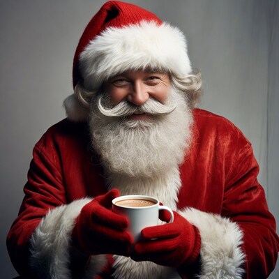 Santa Claus holding hot cocoa
