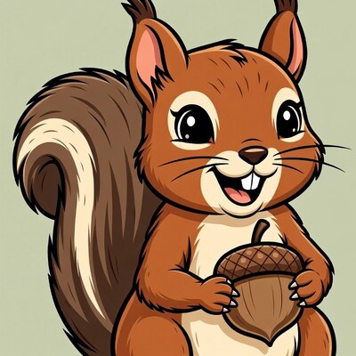 Cute squirrel holding acorn