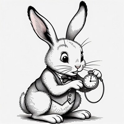White Rabbit holding pocket watch