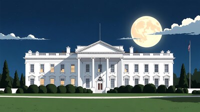 White House at Night with Moon