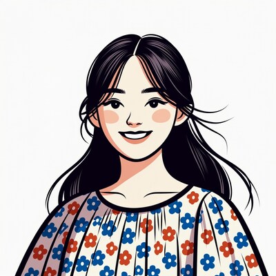 Smiling Asian woman in floral dress