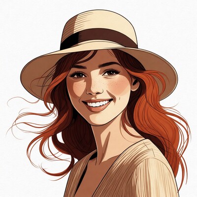 Smiling woman in straw hat