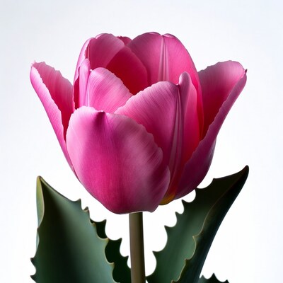 Pink Tulip Flower with Green Leaves
