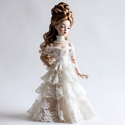 Ball-jointed doll in lace gown