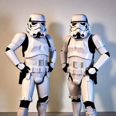 Two Stormtroopers Posing on White Background