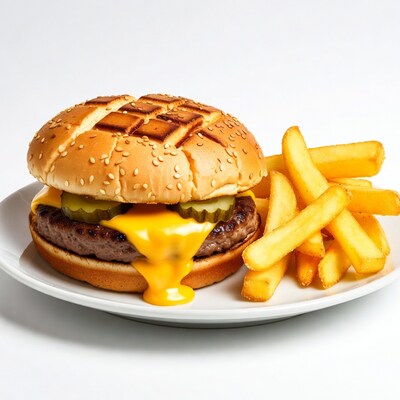 Cheeseburger with Fries on Plate