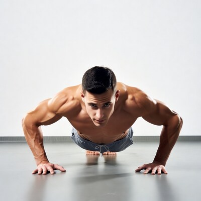 Muscular man doing pushups