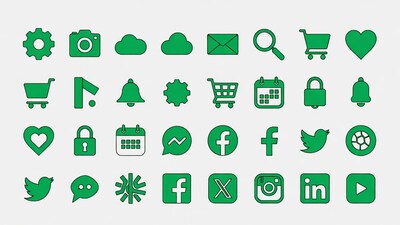 Green Line Social Media Icons Set