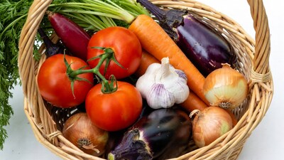 Fresh vegetables in wicker basket