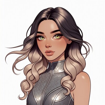 Anime girl with balayage hair