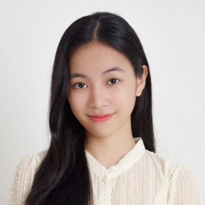 Asian girl smiling on white background