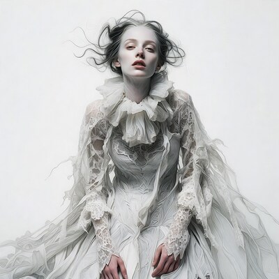 Woman in white lace gothic dress