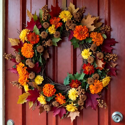 Autumn Wreath on Red Door