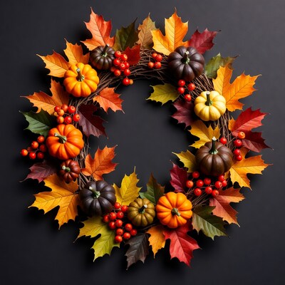 Autumn Pumpkin Wreath with Fall Leaves