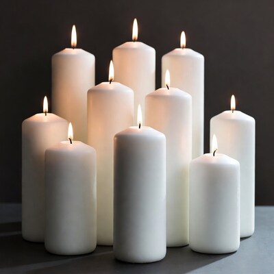 Burning White Pillar Candles Group