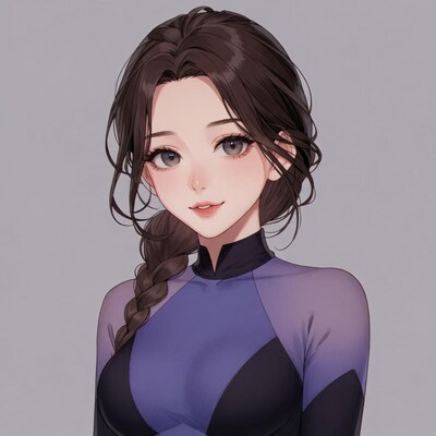 Anime girl in purple qipao