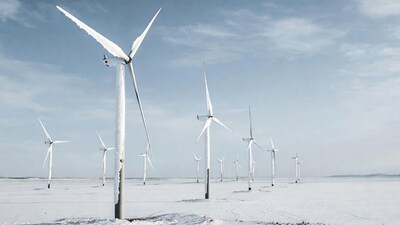 Wind Turbines Covered in Snow