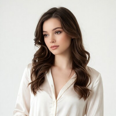 Beautiful woman in white blouse profile