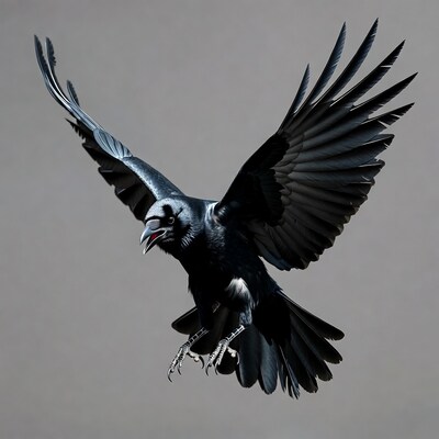 Raven Flying with Wings Spread