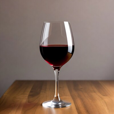 Glass of red wine on table