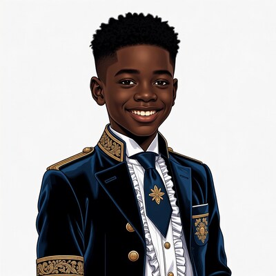 Smiling African boy in navy uniform