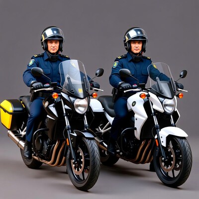 Two Asian police officers on motorcycles