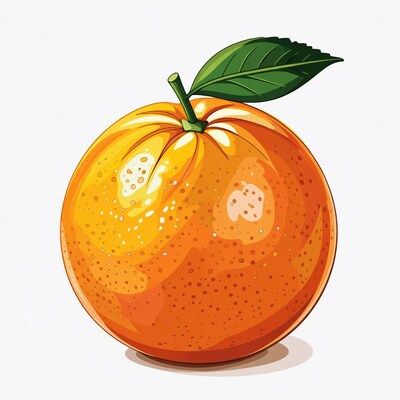 Orange with green leaf