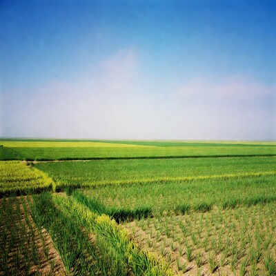 Vast green rice paddy fields