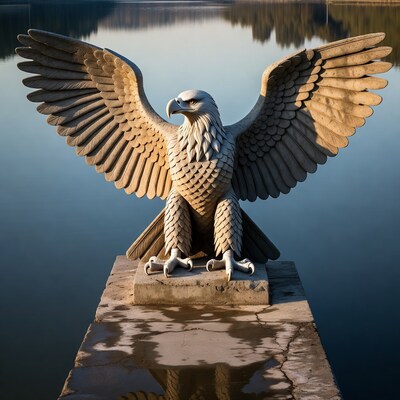 Stone Eagle Statue on Lakeside Pier