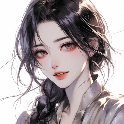 Anime girl with black braided hair