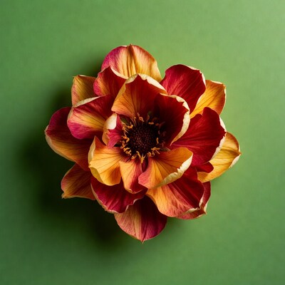 Vibrant Dahlia Flower on Green Background
