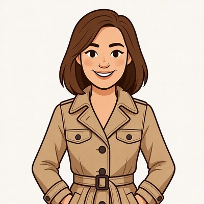 Asian woman in beige trench coat illustration