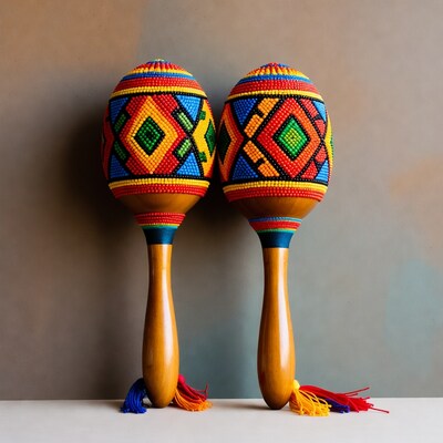 Pair of Colorful Beaded Maracas