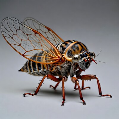 Detailed Cicada with Spread Wings